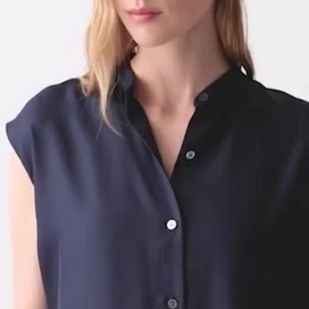 Theory Navy Blue Stretch Silk Sleeveless Dress 10